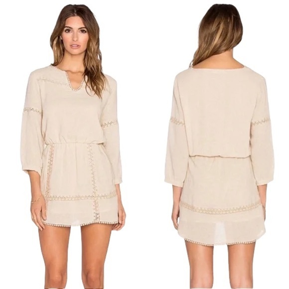 ANINE BING Neutral Linen Cotton Eyelet Lace Trim Dress - Picture 2 of 11